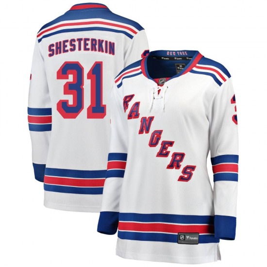 New York Rangers Igor Shesterkin 31 Away 2022 Stanley Cup Champions  Breakaway Men Jersey - White - Bluefink