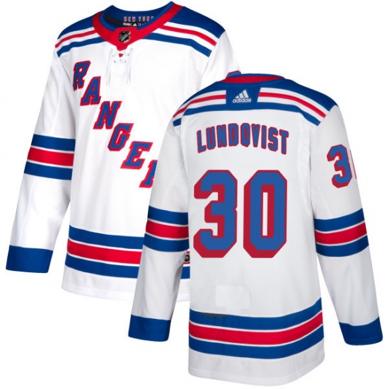 Henrik Lundqvist New York Rangers Unsigned White Jersey in Net